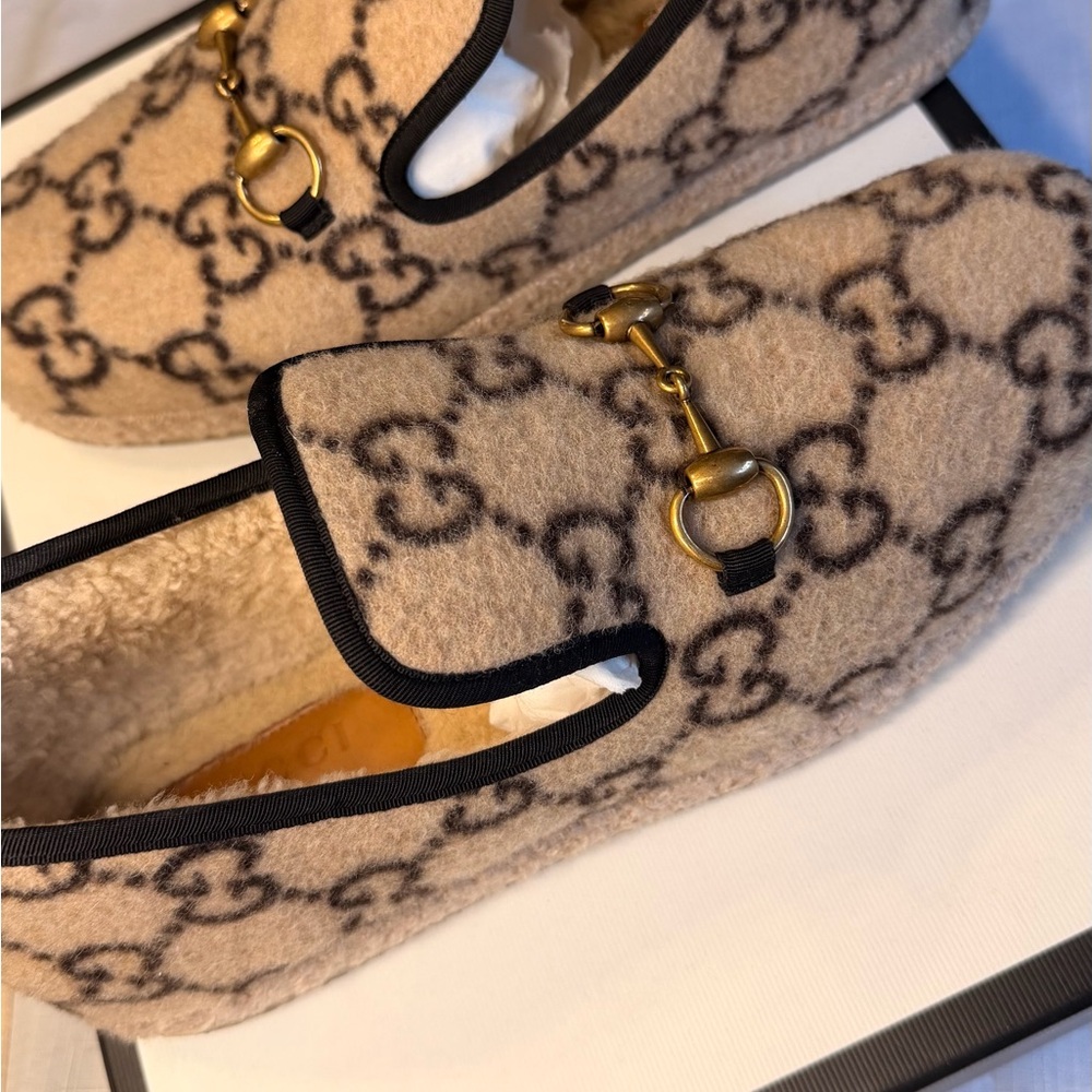 Gucci Fria Horsebit Wool GG Loafers - Picture 2 of 6